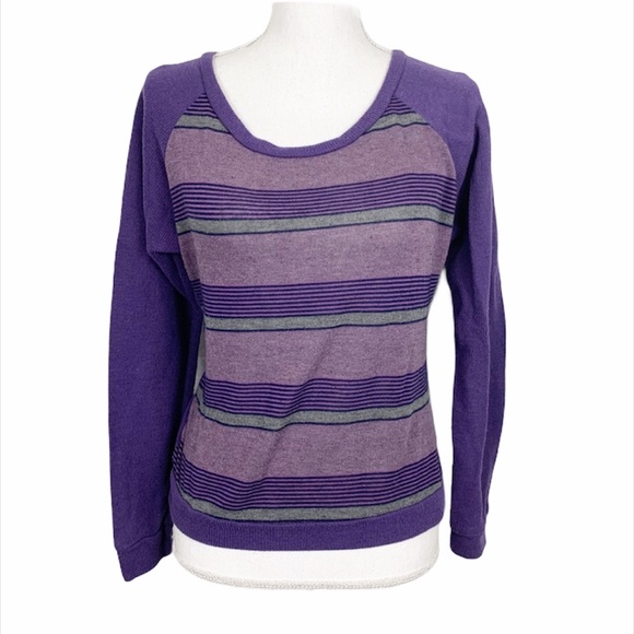 Paper Crane Sweaters - Paper Crane Sweater Women Small Purple Stripe Raglan Pullover Lightweight Casual